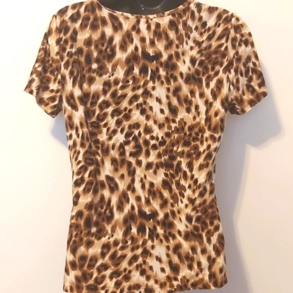 PETER NYGARD | Women's Petites Animal Print Top Brown White Size Small - Picture 2 of 7